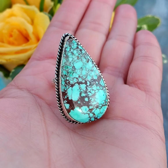 🔥925 RARE Turquoise XL Gemstone Sterling Silver Ring 925 stamped - Picture 4 of 7